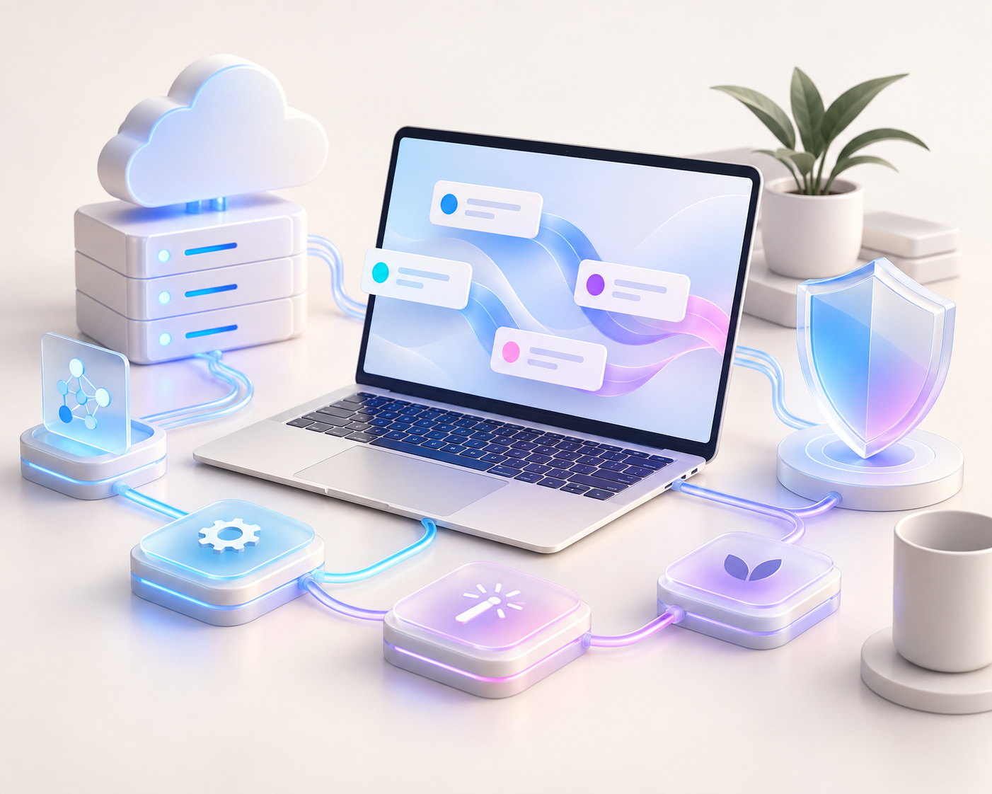 Illustration des expertises InformaClic : informatique, cloud, cybersécurité et automatisation par l’IA